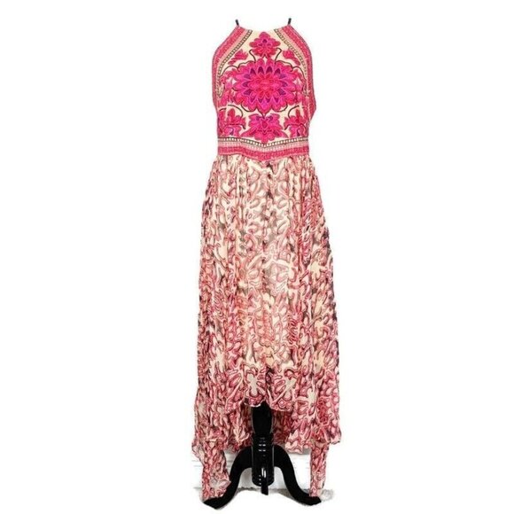 Free People Dresses & Skirts - Free People Embroidered Floral Womens Maxi Dress Pink Size 8 Racer Back Strap